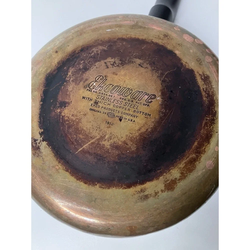 Vintage Ekco Stainless Steel Saucepan Copper Bottom Pan Made in USA Model 1912